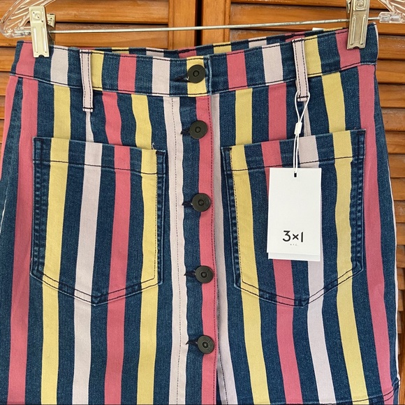 NEW 3x1 Dustin Stripe Denim A-Line Rose Skirt - Picture 3 of 7